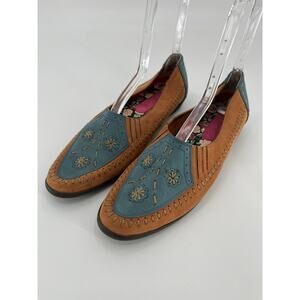 Hush Puppies The Comfort Zone Slip On Shoes Sz 10AA Brown Blue Leather Flats